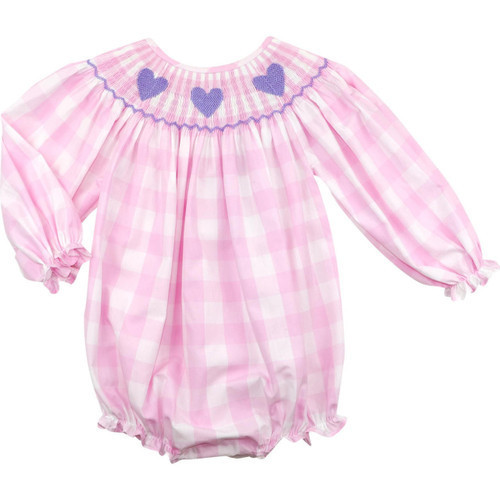 Pink Check Smocked Hearts  Bubble | Cecil and Lou