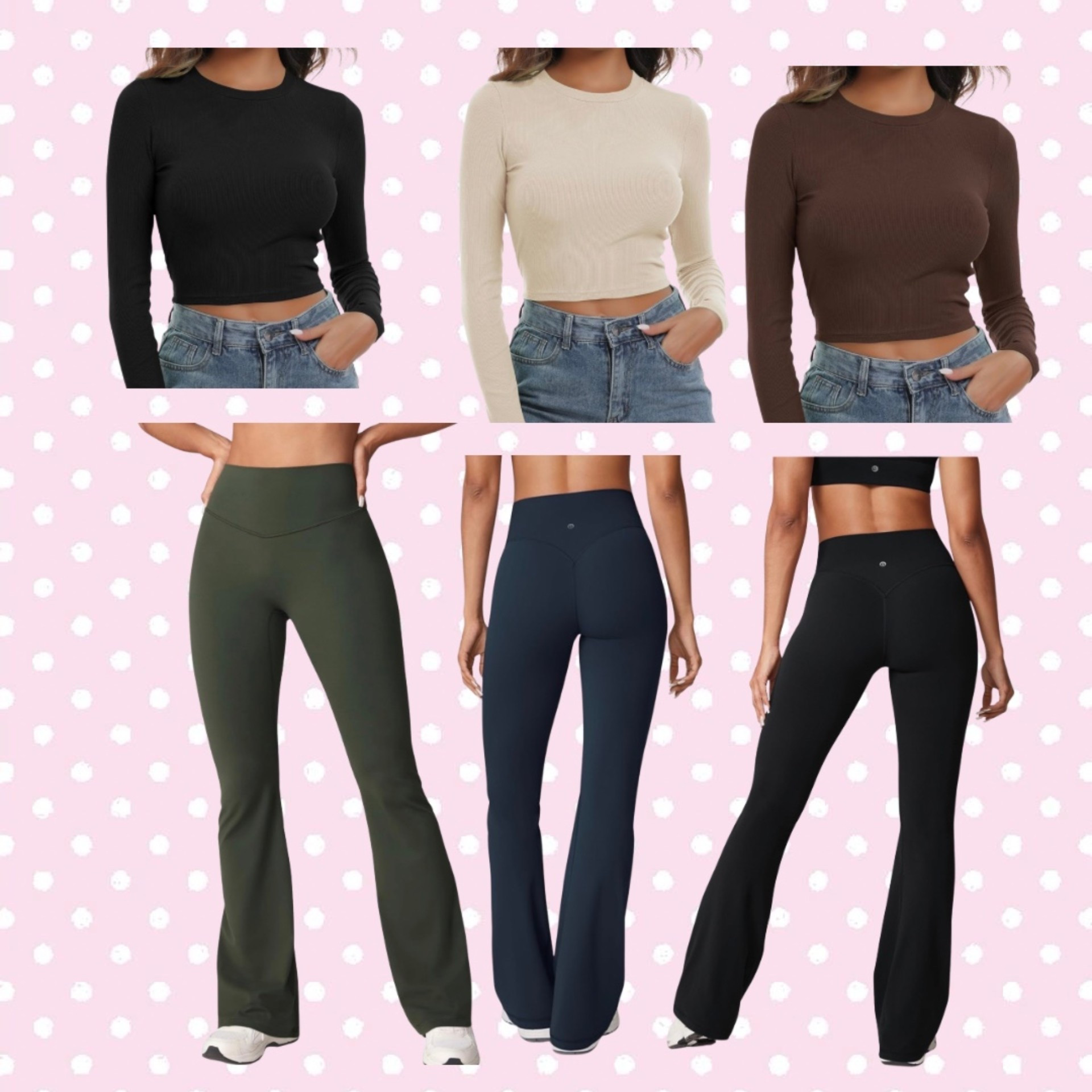 The best flare leggings I’ve ever worn! I’m 5’ 5.5” and I get the 33.5” length because I like them to be long enough to wear with my platform Uggs 🤎 these tops are PERFECT with them! 