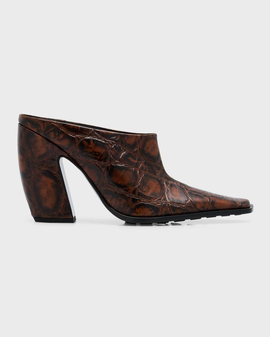 Bottega Veneta Tex Croco Banana Heel Mules | Neiman Marcus