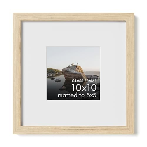 HAUS AND HUES 10x10 Picture Frame with Real Glass and Natural American Oak Matted to 5x5 - Oak 10x10 Frame With Mat - Includes Vertical & Horizontal Hang - Ideal for Home, Office (10x10 in, Natural) | Amazon (US)