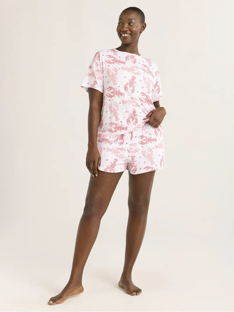 Joyspun Women's Short Sleeve Top and Shorts Pajama Set, 2-Piece, Sizes XS-3X | Walmart (US)