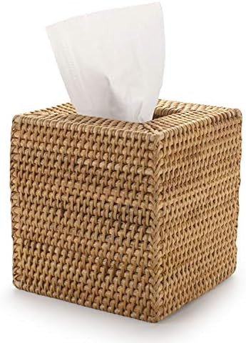 Rattan Tissue Box Cover Square, Hand Woven Wicker Tissue Holder, 5.5 x 5.5 X 5.7 inch, Natural | Amazon (US)