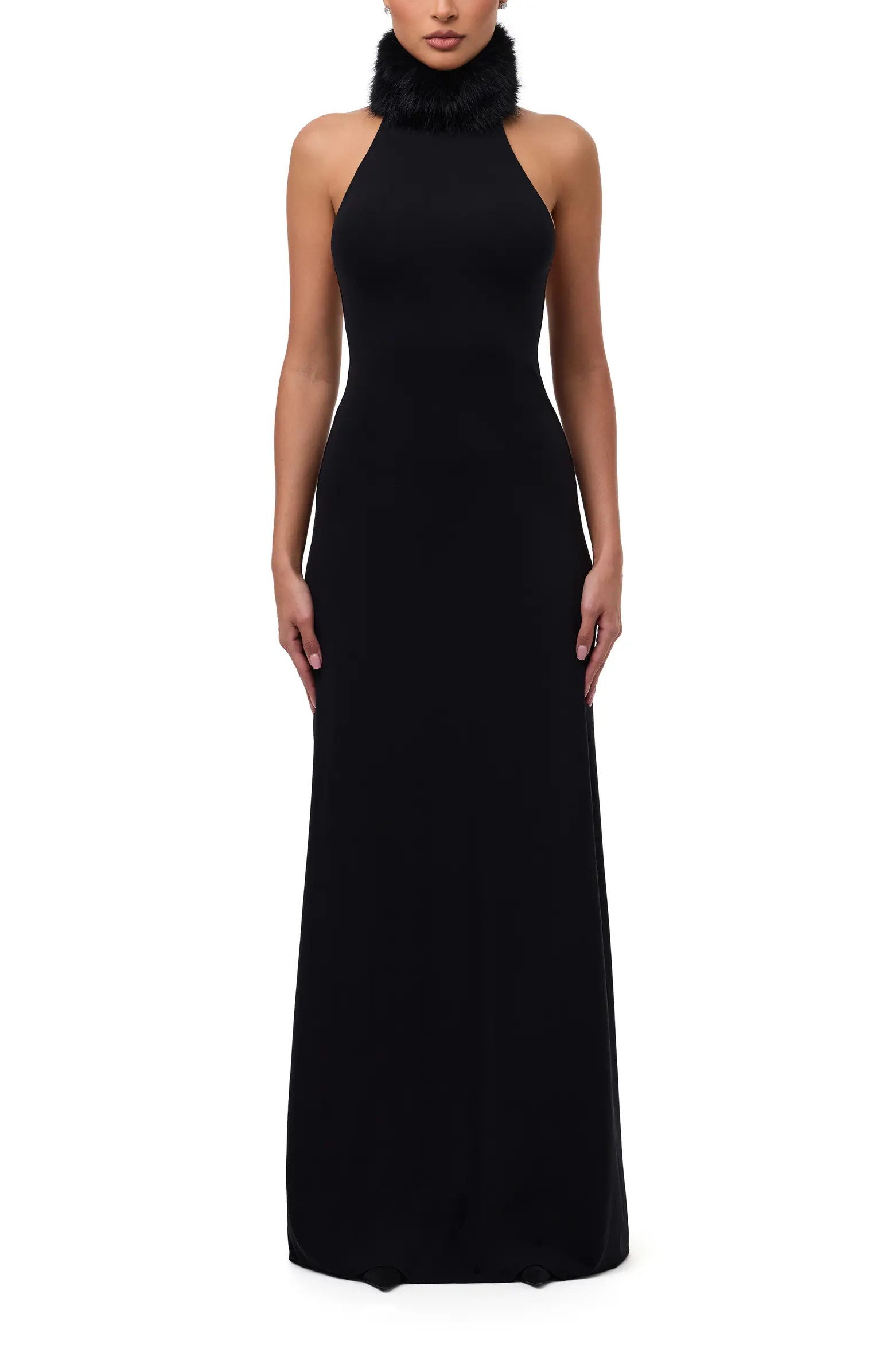 Naked Wardrobe Halter Dress with Removable Faux Fur Collar | Nordstrom | Nordstrom