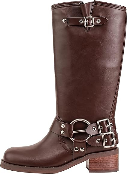 LUMUTA Women's Wide Knee High Cowboy Riding Boots Cowgirl Harness Western Boots | Amazon (US)