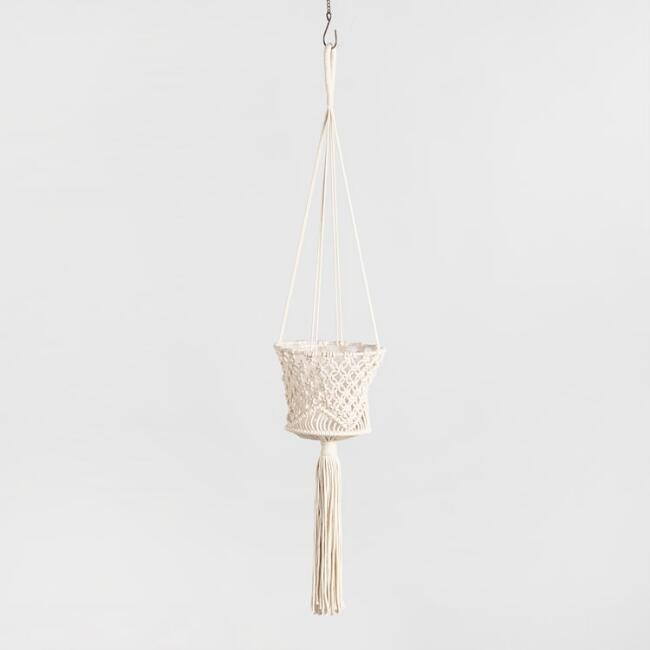 Cotton Macrame Basket Plant Hanger | World Market