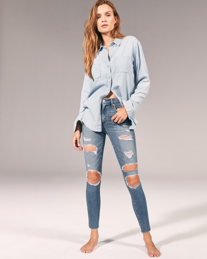 Ripped High Rise Super Skinny Jeans | Abercrombie & Fitch (US)