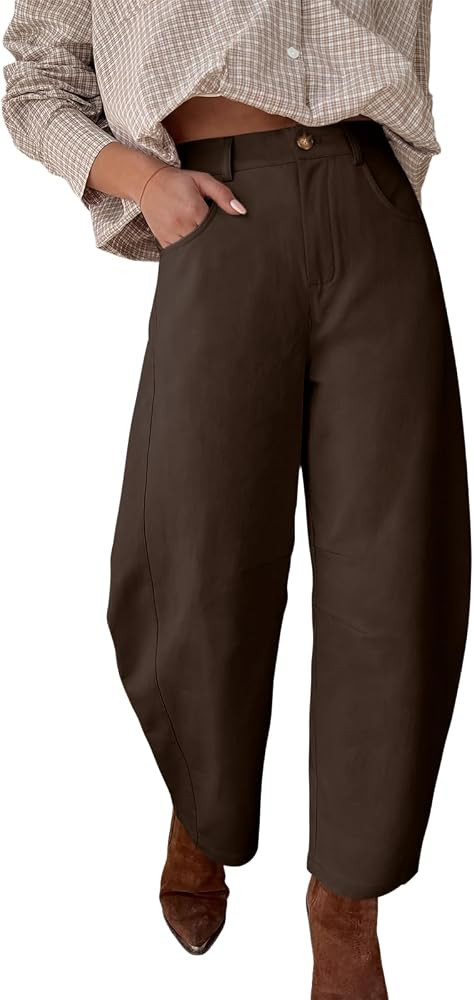 Tankaneo Womens Barrel Baggy Pants Casual Wide Leg Cropped Trousers | Amazon (US)