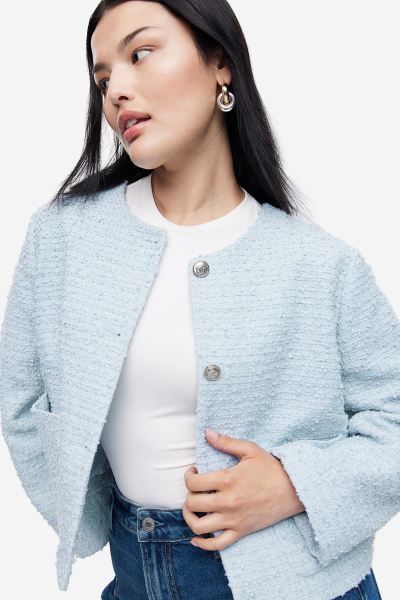 Bouclé Jacket - Light blue - Ladies | H&M US | H&M (US + CA)