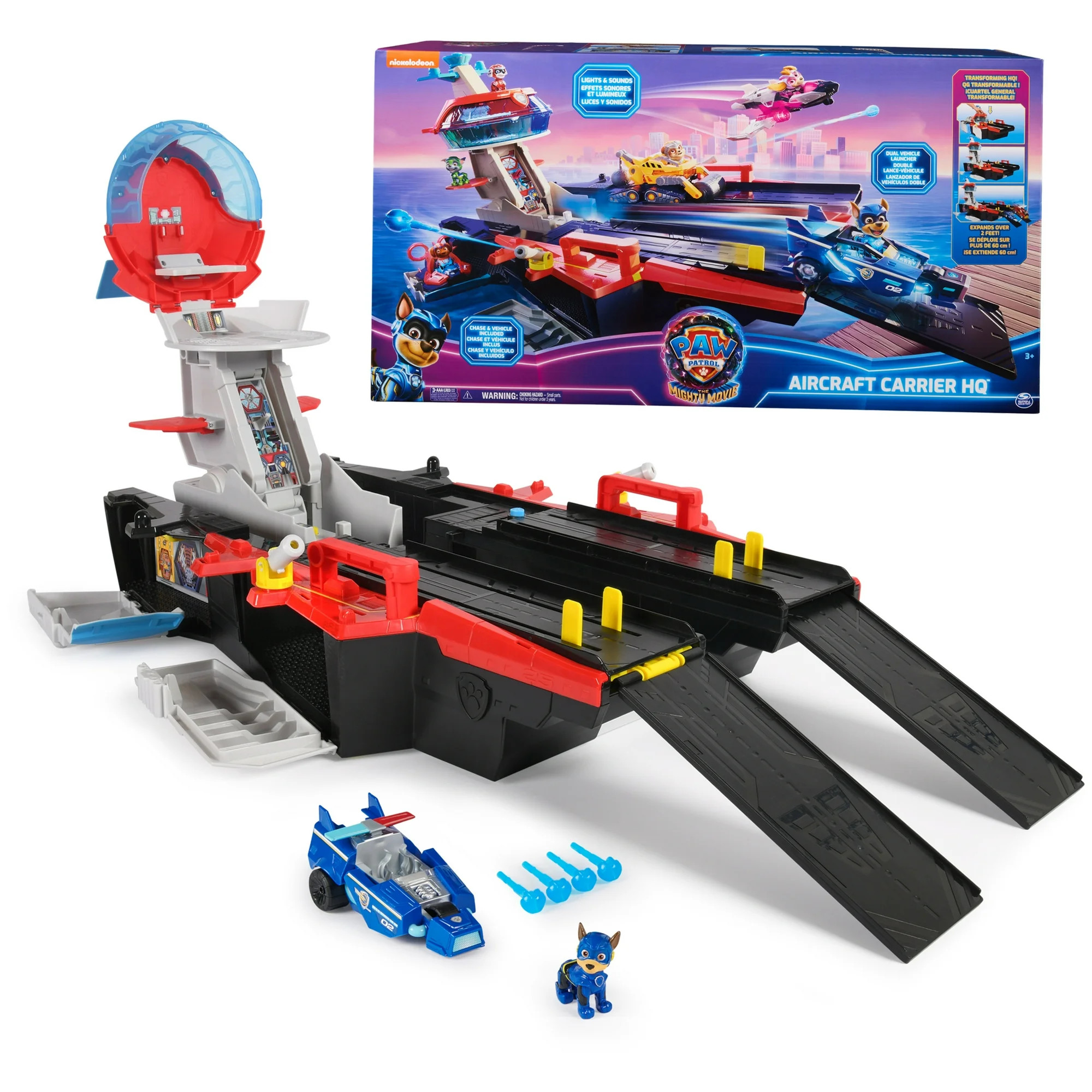 PAW Patrol: The Mighty Movie, Aircraft Carrier HQ, Chase Figure & Police Car, Ages 3+ - Walmart.c... | Walmart (US)