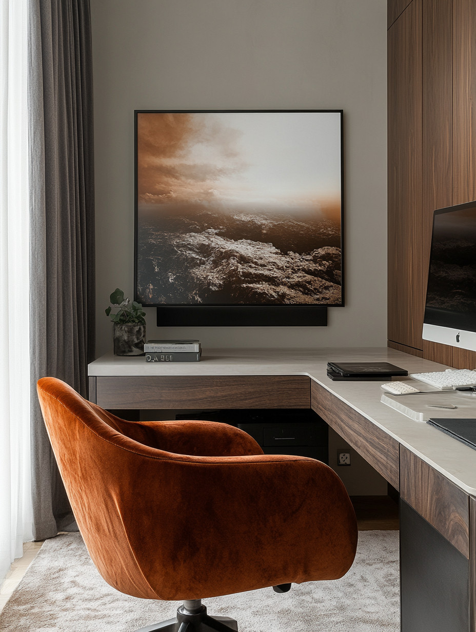 You don’t need a full room to create a beautiful home office—a well-designed corner is more than enough. This setup shows how a marble-top corner desk instantly elevates a space, adding a polished, architectural feel while still keeping the look light and modern. Marble brings that timeless luxury, whether it’s real stone or a high-quality marble finish, and works perfectly in small spaces, apartments, or multi-purpose rooms.

Pair the desk with a velvet accent chair to soften the look and make the workspace feel inviting. A taupe-brown or warm neutral velvet keeps the palette calm and sophisticated, while bold options like emerald green or burgundy add personality and depth for those who love statement interiors. Velvet not only looks elegant but also makes long working hours more comfortable and visually cohesive with the rest of your home decor.

This kind of corner office blends seamlessly into a bedroom, living room, or open-concept space, making your work area feel intentional rather than temporary. Add layered lighting, minimal desk accessories, and one piece of art or a framed print to complete the look. The result is a designer-style home office that feels modern, elegant, and inspiring—proof that productivity and beautiful design can absolutely coexist.

#homeofficeinspo #modernworkspace #interiorstyling 

 #LTKHome