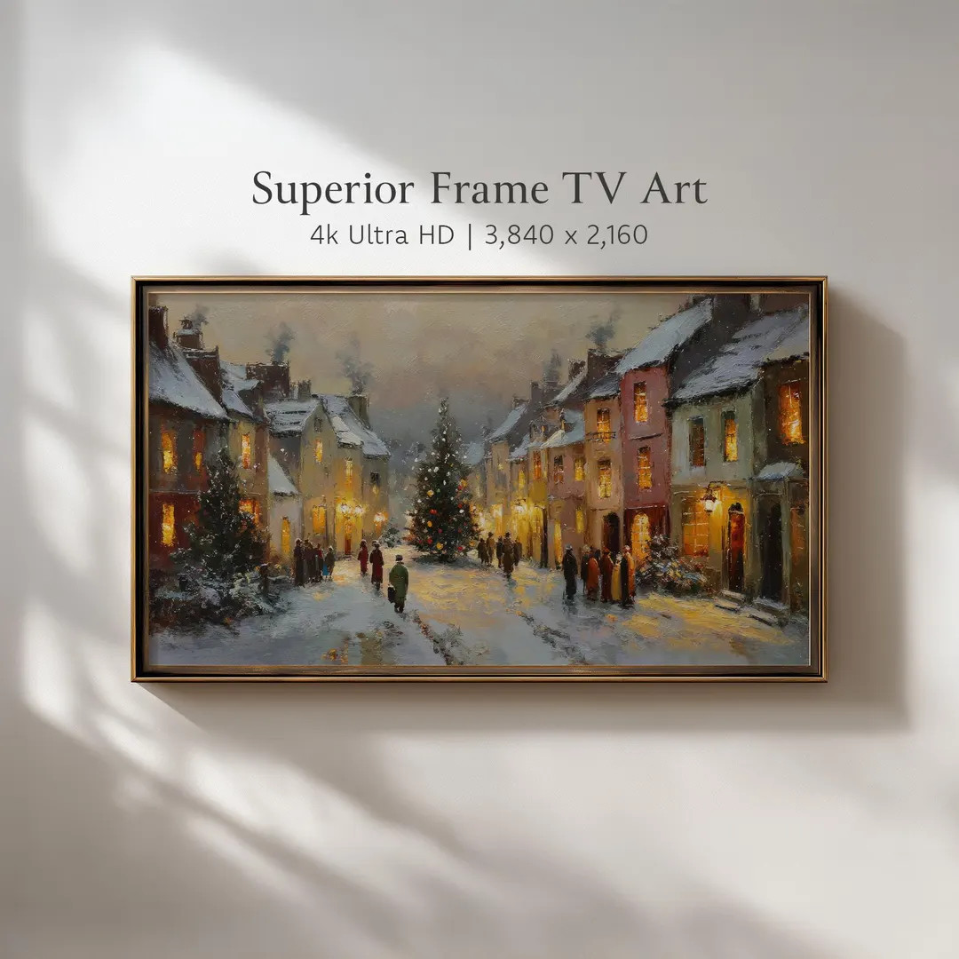 Vintage Christmas Village Samsung Frame TV Painting, Cozy Winter Xmas Wall Art, Festive Holiday S... | Etsy (US)