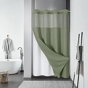 Stall SageGreen No Hook Waffle Weave Shower Curtain with snap-in Liner Replacement, 230GSM Waterp... | Amazon (US)