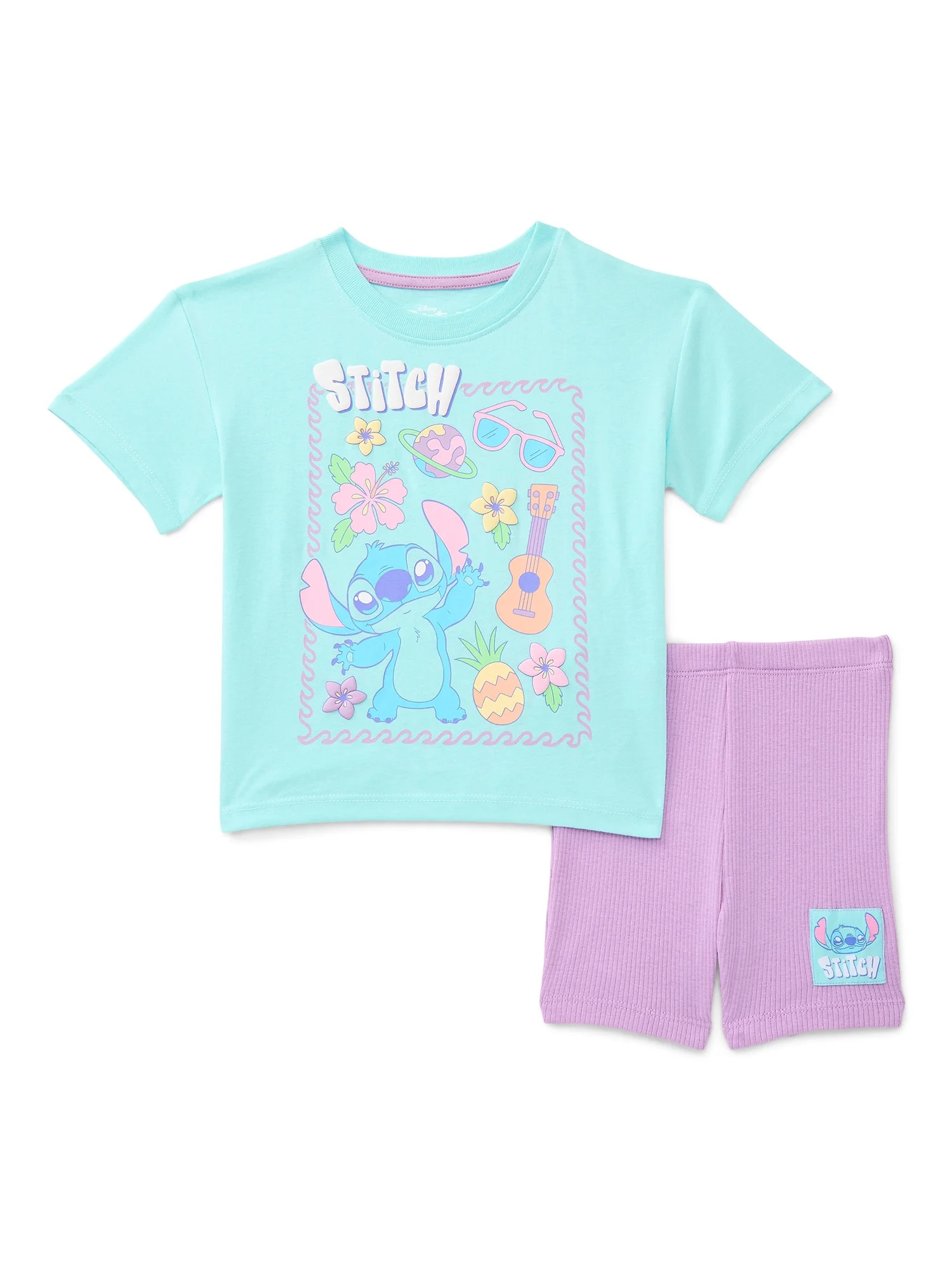 Stitch Toddler Girls Graphic Tee and Bike Shorts Set, 2-Piece, Sizes 12M-5T | Walmart (US)