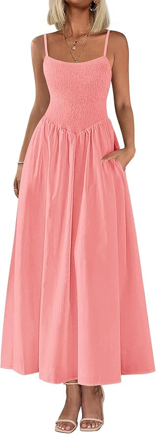PRETTYGARDEN Women's Smocked Maxi Dresses 2025 Summer Beach Sundress Casual Spaghetti Strap Swing... | Amazon (US)
