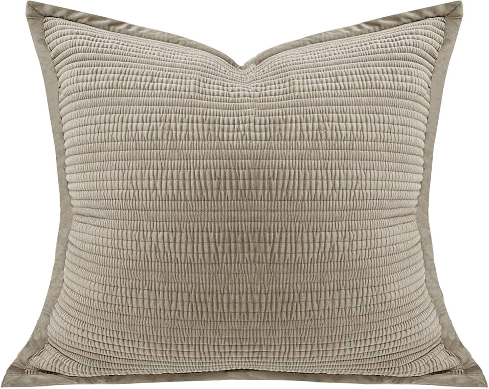 1 Piece 24x24 Pillow Cover Striped Euro Sham Velvet Brown Pillow Covers Decorative Square Cushion... | Amazon (US)
