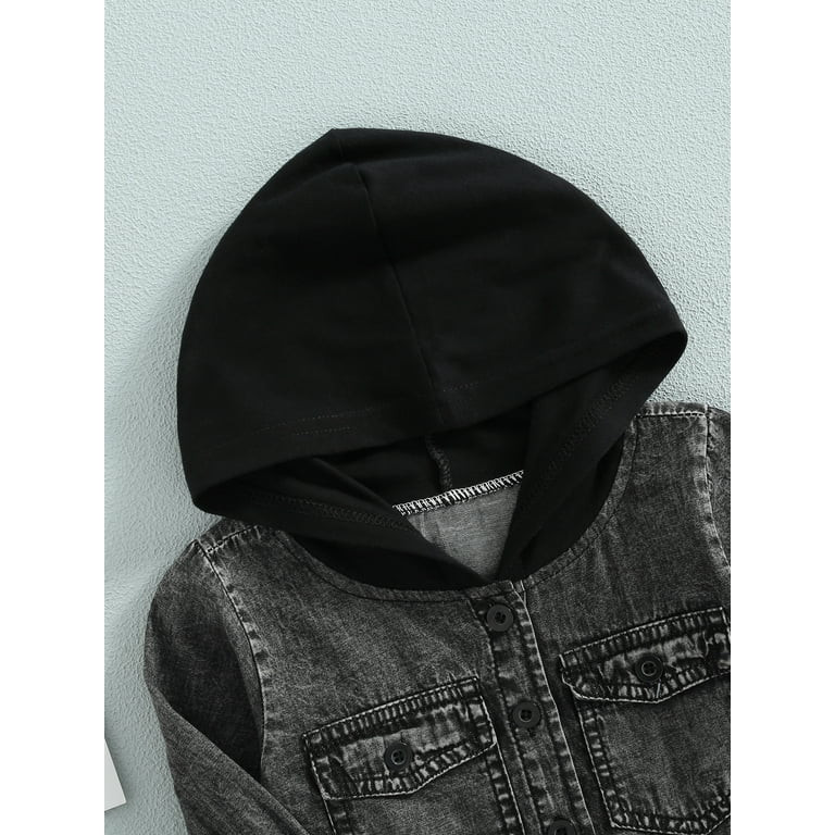 Toddler Baby Boys Hooded Denim Jackets Long Sleeve Button Down Hoodie Jeans Jacket Coat Tops Fall... | Walmart (US)