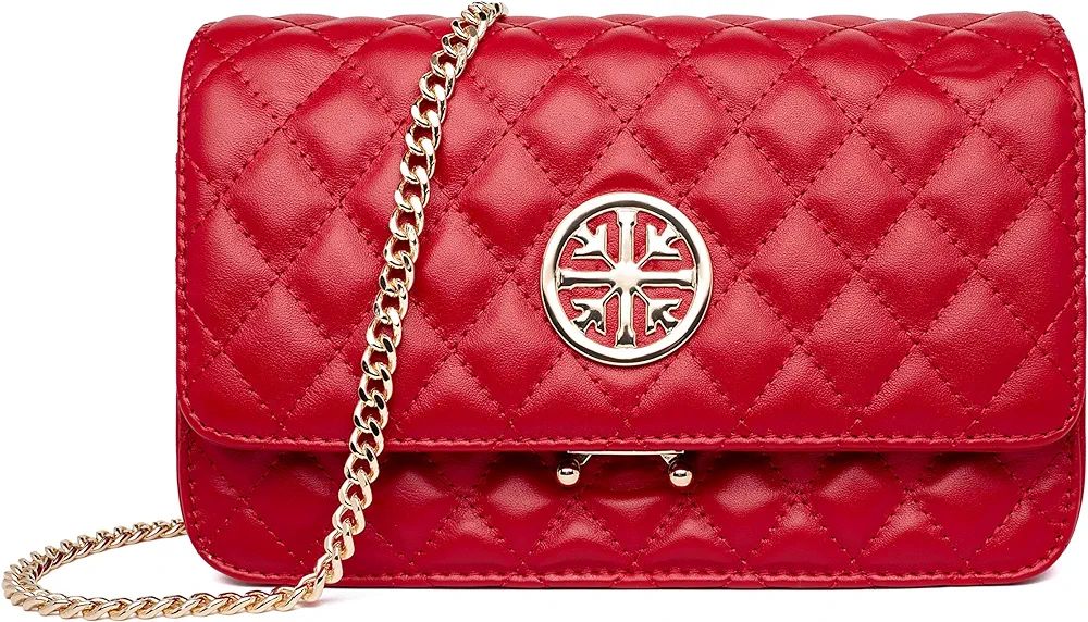 Women Genuine Leather Shoulder Bag Ladies Fashion Clutch Purses Quilted Crossbody Bags With Chain... | Amazon (US)