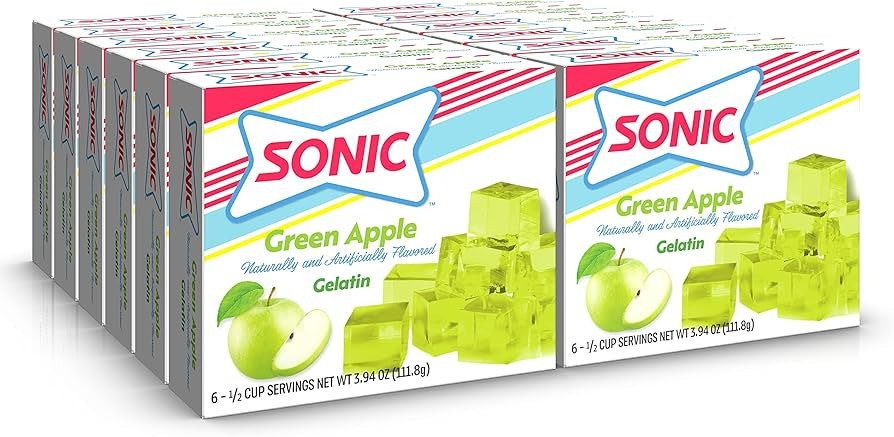 SONIC Green Apple Gelatin, 3.94 Oz. – Fat Free Dessert Mix with Iconic SONIC Drive-In Flavor | Amazon (US)