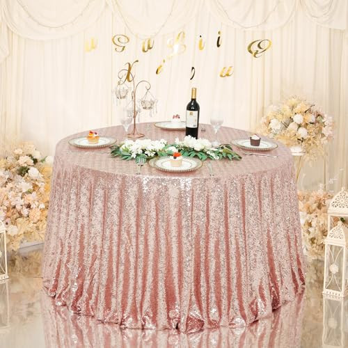 Eternal Beauty Sequin Tablecloth, 120 Inch Round Sequin Tablecloth for Party Cake Dessert Table Exhibition Events,Rose Gold | Amazon (US)