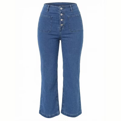 INSPIRE CHIC Women's Denim High Waisted Stretchy Straight Leg Jeans with Pockets Large Blue | Target