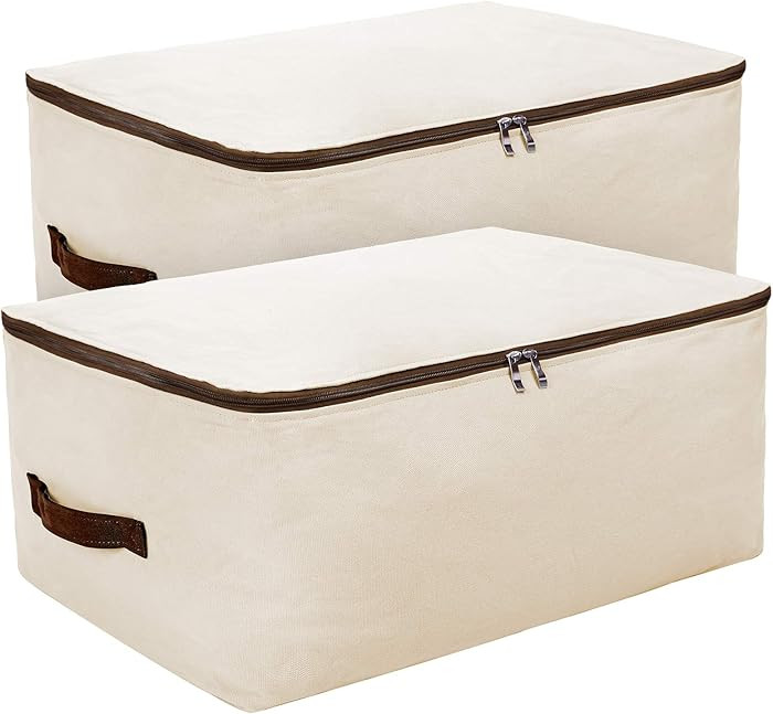 Pack of 2, 27.5 * 19.7 * 11",100% Cotton Breathable Soft Big Storage Bags for King/Queen Size Bla... | Amazon (US)