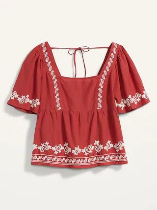 Flutter-Sleeve Smocked Matching Embroidery Swing Blouse for Women | Old Navy (US)