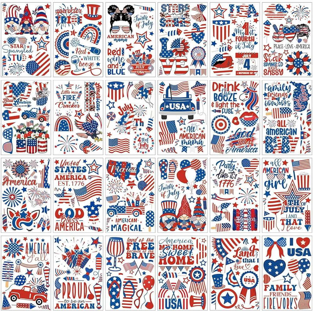 Lincia 120 Pcs 4th of July Tattoos American Flag Temporary Tattoos Fourth of July Patriotic Party... | Amazon (US)