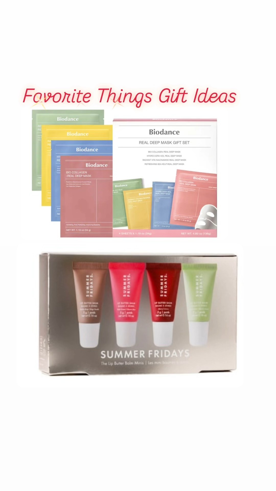 I received these two sets at a Favorite Things Gift party / gift exchange and I was thrilled!
These masks are the best and the lip glosses are so nice to have in a purse, car, bed side

stocking stuffer ideas

#LTKBeauty #LTKGiftGuide #LTKHoliday