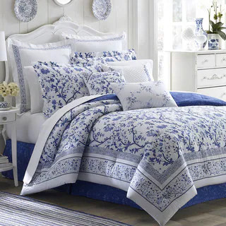 Laura Ashley Charlotte 4-pc. Blue/White Floral Comforter Set | Bed Bath & Beyond