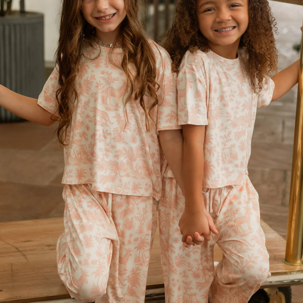Girl's T-shirt and Pants Set in Pink Safari | Silks Design