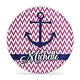 Nautical Plate - Navy Anchor, Pink Nautical Melamine Personalized Name Plate | Amazon (US)