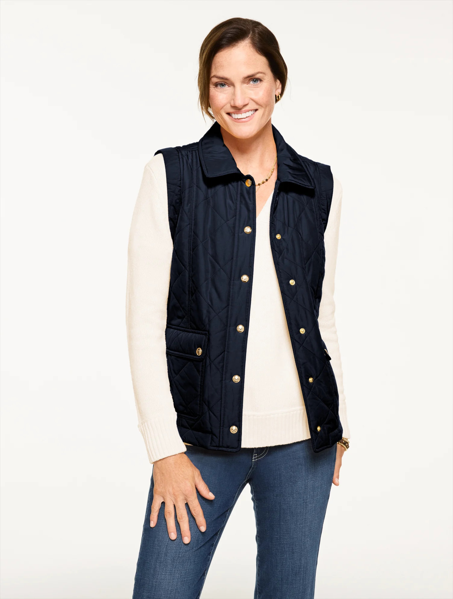 Plus Size - Quilted Barn Vest - Blue - X Talbots | Talbots