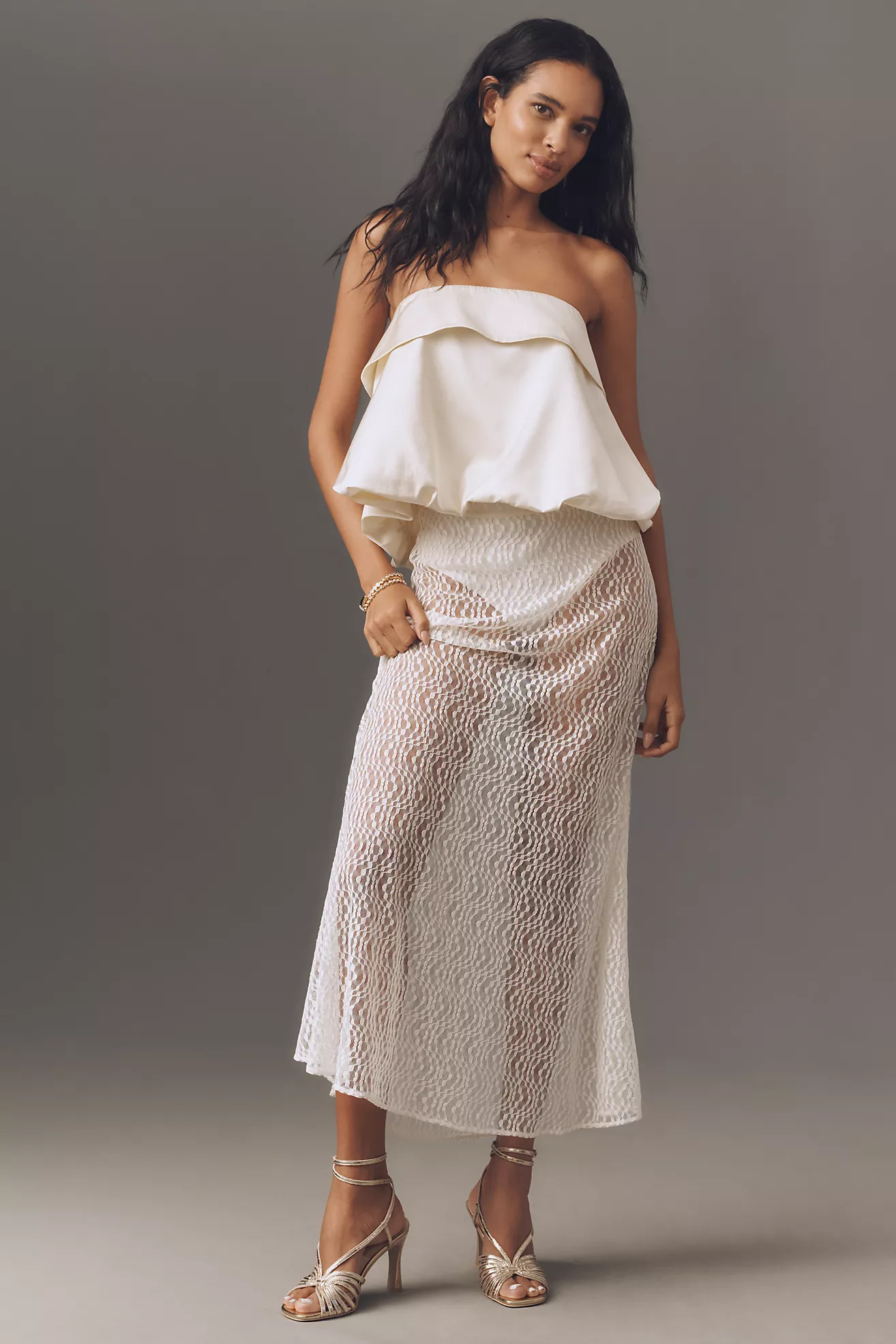 Mare Mare Linen Blend Strapless Silky Bubble Blouse | Anthropologie (US)