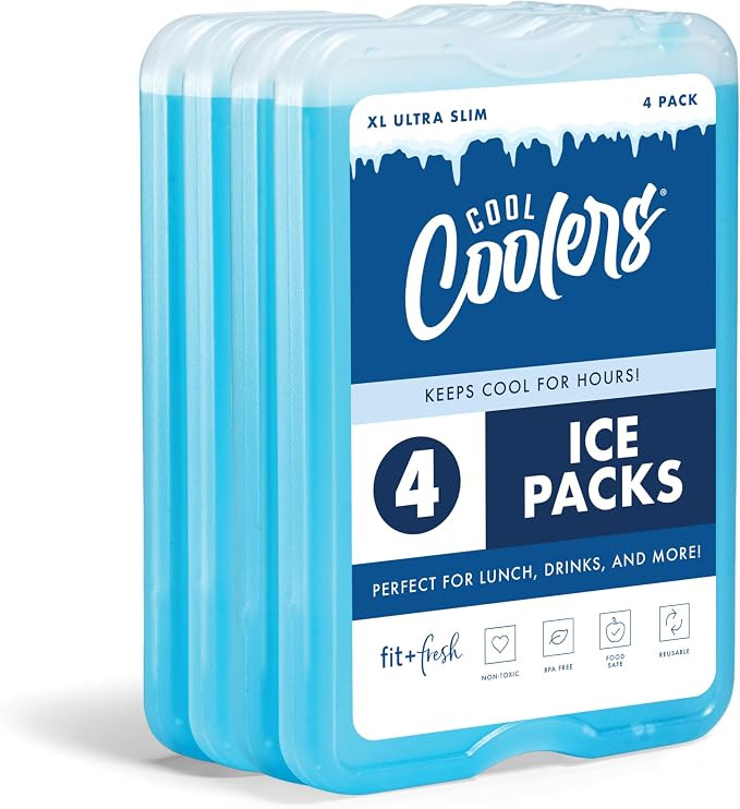 Cool Coolers by Fit & Fresh 4 Pack XL Slim Ice Packs, Quick Freeze Space Saving Reusable Ice Pack... | Amazon (US)
