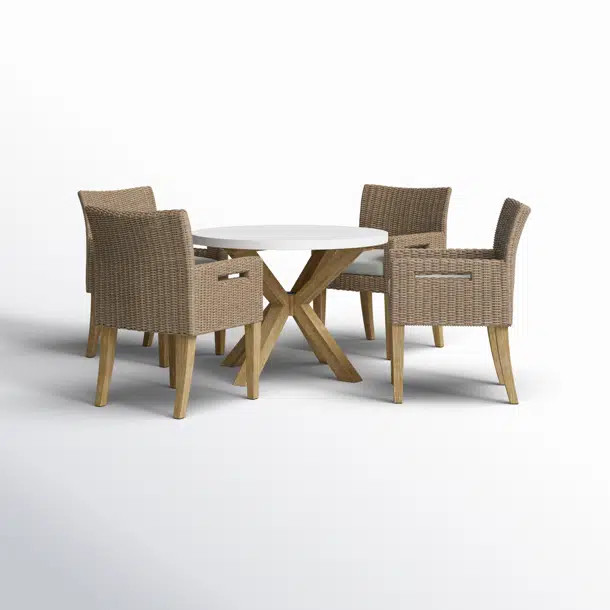Fleur 4 - Person Premium All-Weather Wicker Patio Dining Set with Round Table , Cushions Included | Wayfair North America