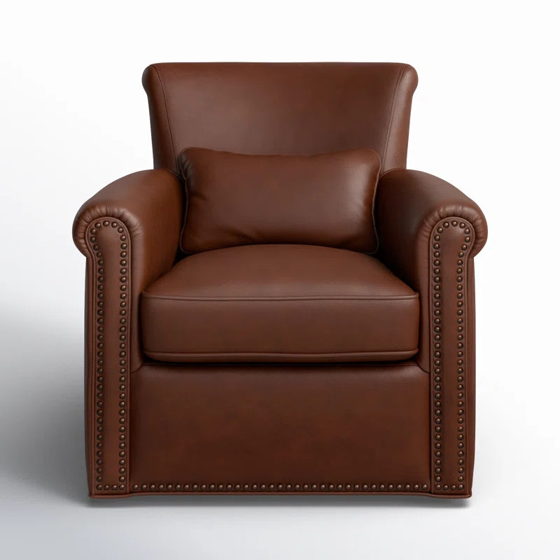 Addis Middleborough Genuine Leather Rolled Arm Swivel Club Chair | Wayfair North America
