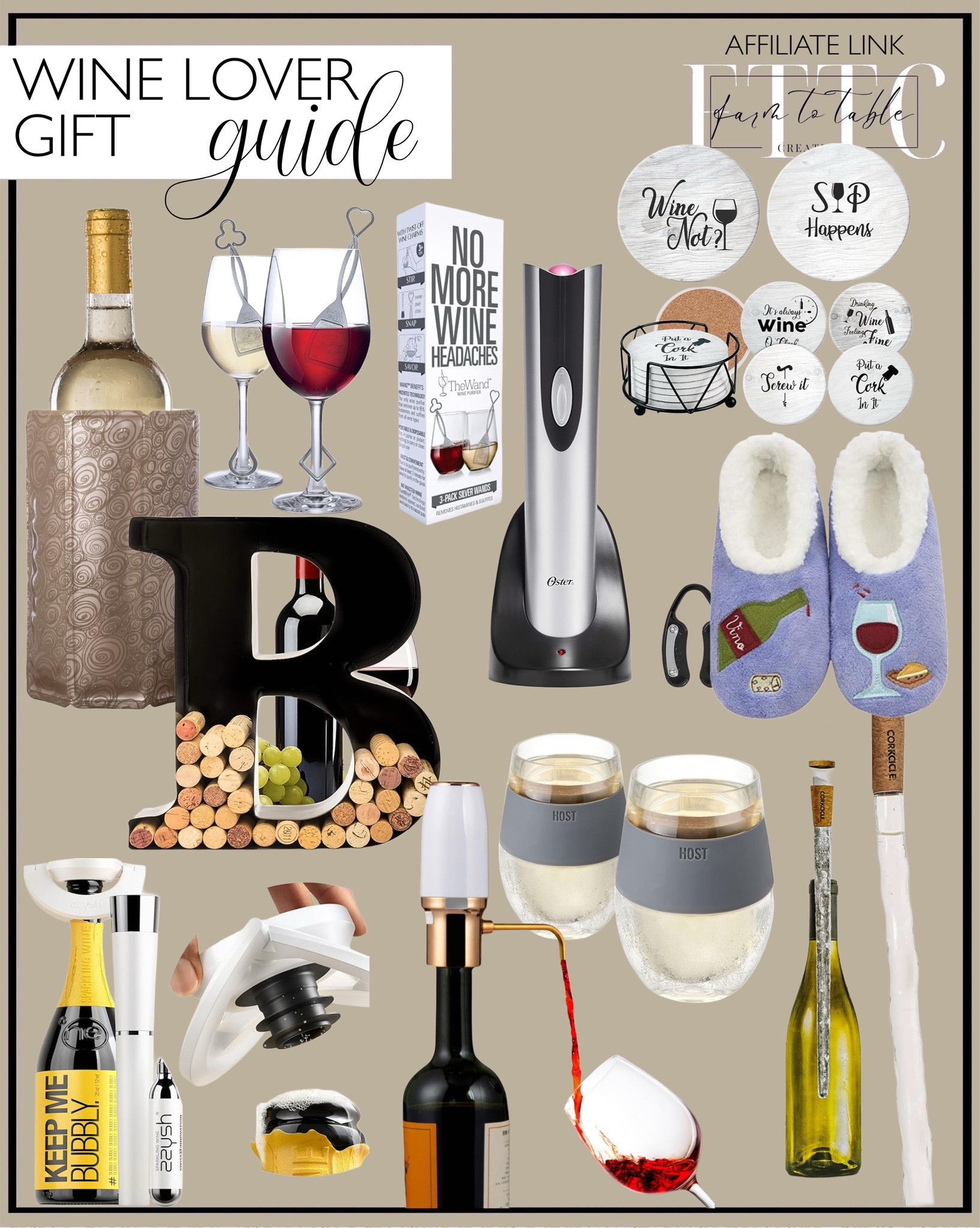 Wine Lover Gift Guide. Follow @farmtotablecreations on Instagram for more inspiration.

Corkcicle Air Wine Bottle Chiller. Active Cooler Wine Chiller - Reusable, Flexible Wine Bottle Cooler. Electric Wine Bottle Opener. Sherpa Lined Slipper Socks. PureWine Wine Wands Purifier, 3 Wine Filters Remover Histamines Sulfite. Metal Wine Cork Holder - Letters A-Z. Host Wine Freeze Cup Set of 2 - Plastic Double Wall Insulated Wine Cooling Freezable Drink Vacuum Cup with Freezing Gel. Coasters for Drinks Absorbents with Holder - 6 Pcs Gift Set. Sip & Shimmer Electric Wine Aerator, Modern Wine Aerator, Electric Wine Dispenser. 

Amazon Finds. Amazon Gifts. Gifts for Wine Lovers. Christmas gifts for co-worker. Holiday gifts. Stocking Stuffers. Gift Guide for friend. Women Christmas gifts. Gifts for women. Gifts for friends. Gifts for men. 

#LTKHome #LTKSaleAlert #LTKGiftGuide