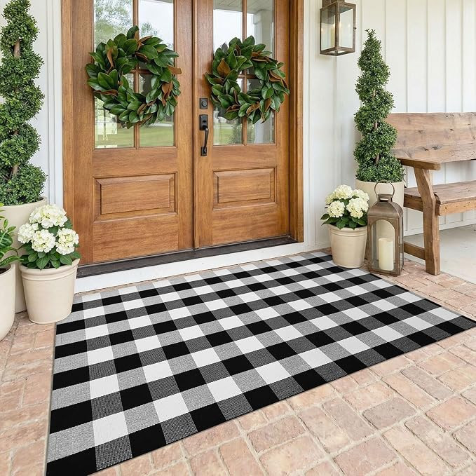 KOZYFLY Buffalo Plaid Area Rug 4 x 6 Ft Black and White Checkered Rug Washable Outdoor Rugs Cotto... | Amazon (US)