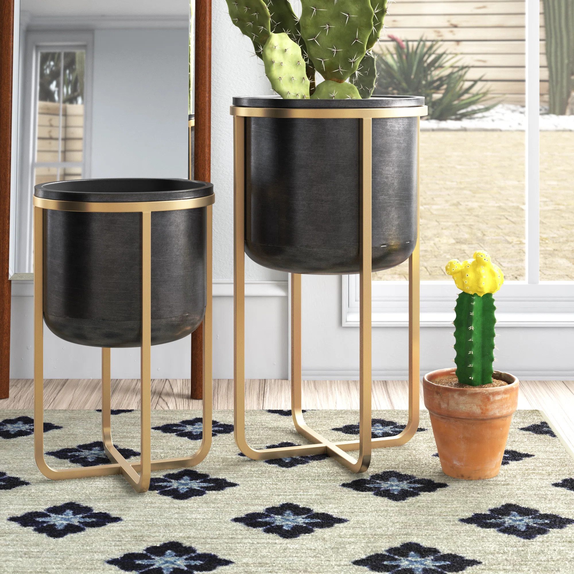 Fidler Round Mid Century Modern Planter Set | Wayfair North America