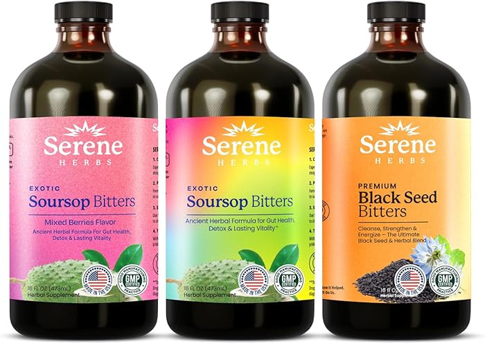 Serene Herbs Soursop Bitters Liquid, Mixed Berries & Black Seed Triple Bundle – Organic Herbal ... | Amazon (US)
