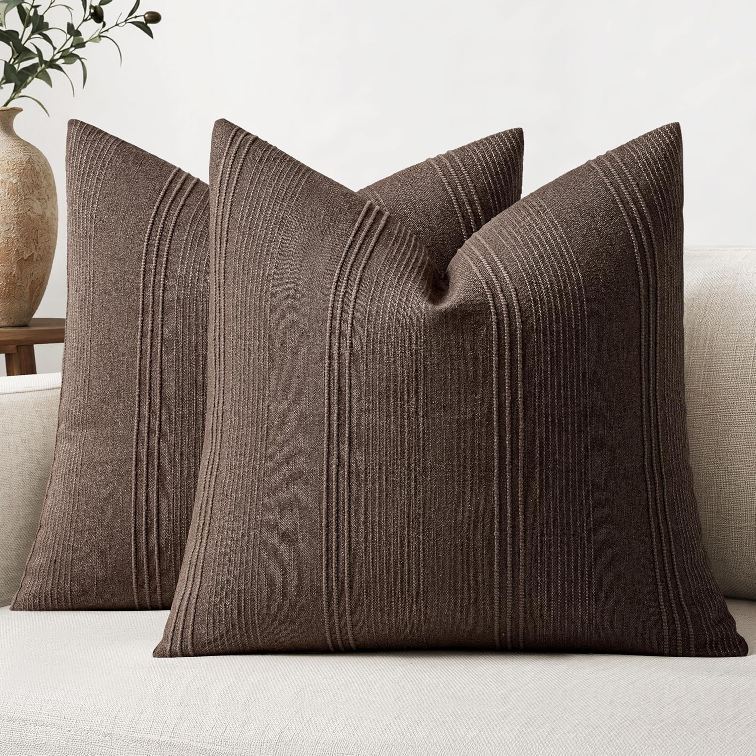 MIULEE Decorative Striped Throw Pillow Covers 18x18 in Reddish Brown 2 Pack | Amazon (US)