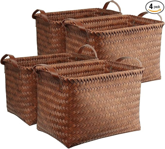 Handwoven Clothes Basket Laundry Hampers Large Wicker Storage Baskets for Shelves Blankets Closet... | Amazon (US)