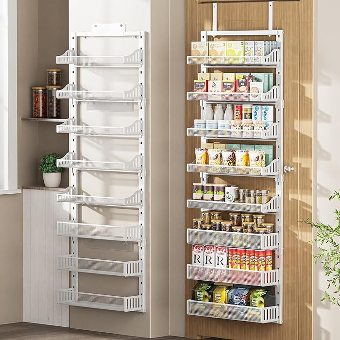 Over the Door Pantry Organizer 8-Tier, Large Metal Door Spice Rack with Adjustable Basket, 2 in 1... | Amazon (US)