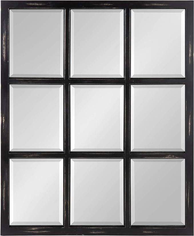 Kate and Laurel Modern Farmhouse Hogan 9 Windowpane Wood Wall Mirror, Distressed Black 26x32 | Amazon (US)