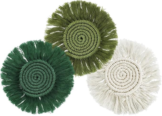 Whaline 3Pcs Boho Macrame Coasters Set Handmade Braided Coasters for Drinks Bohemian Cup Mat with... | Amazon (US)