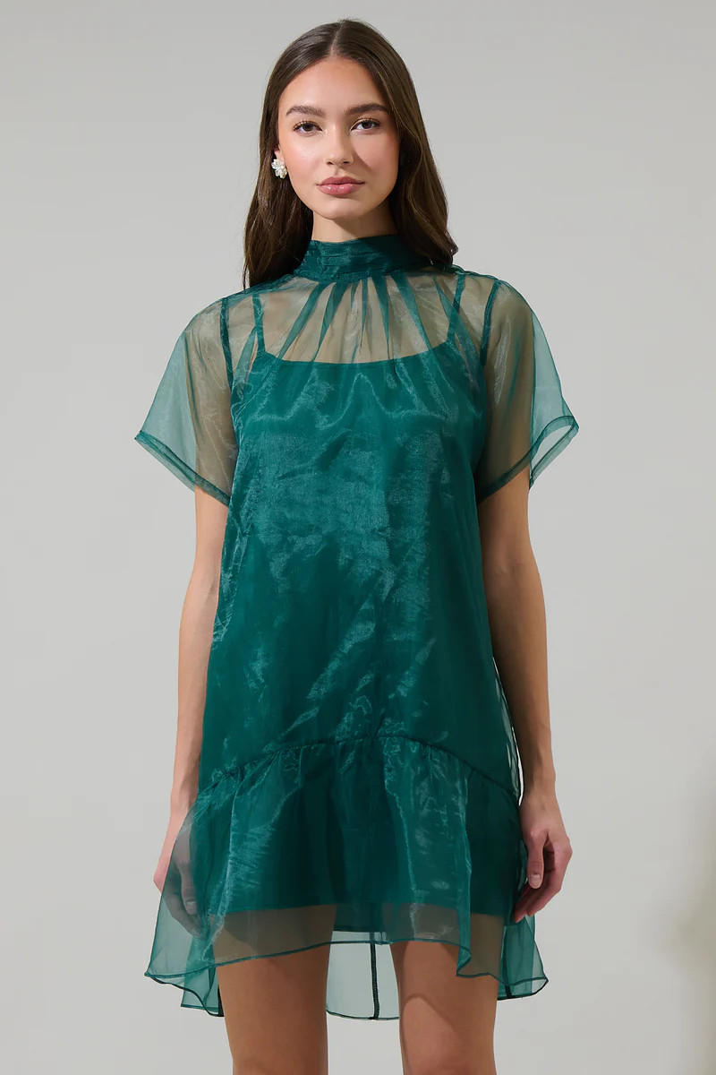 Berny Organza Mock Neck Mini Dress | Sugarlips