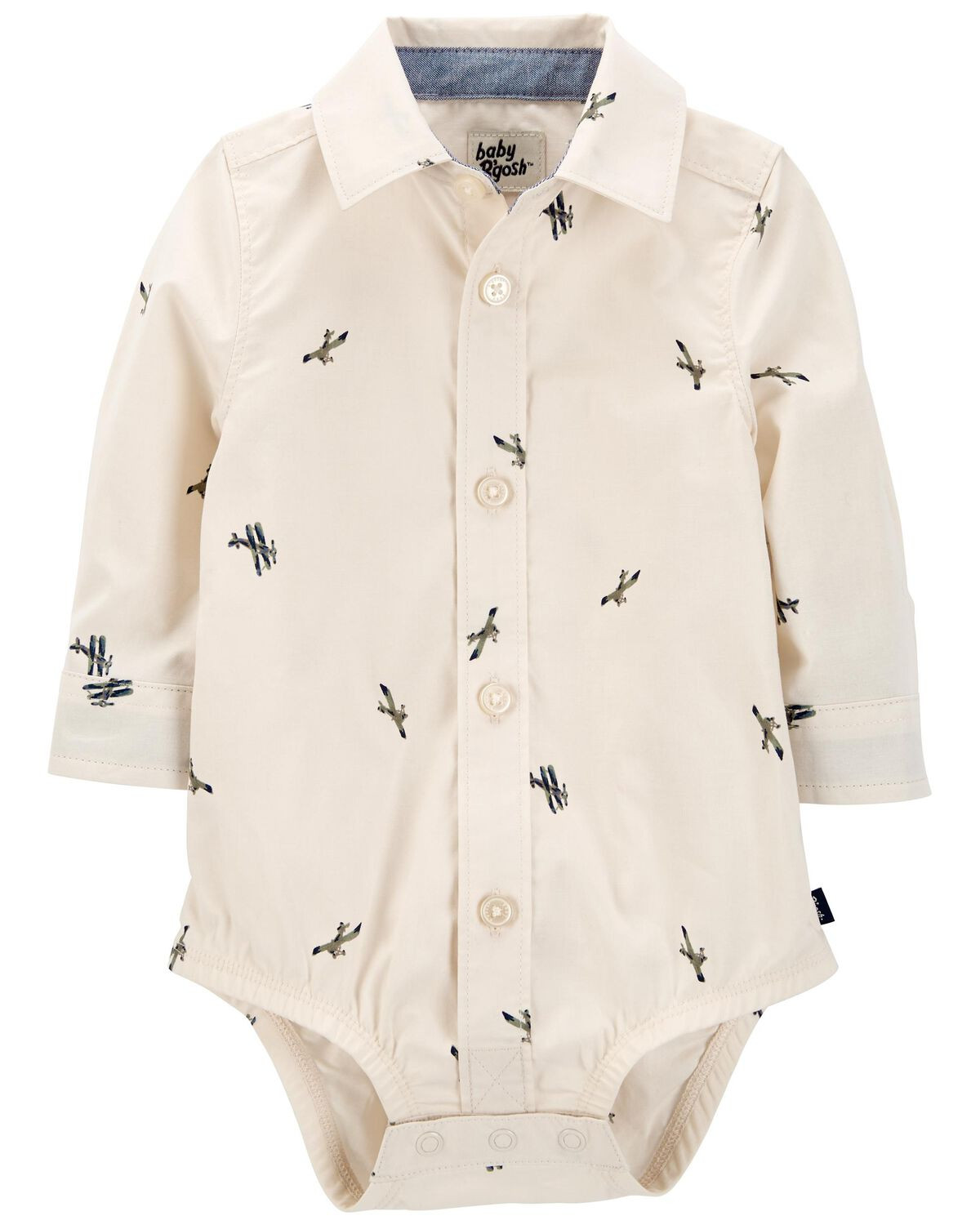 Cream Baby Airplane Print Button-Front Bodysuit | carters.com | Carter's