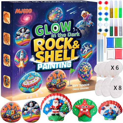 Awsoo Glow in The Dark Rock & Shell Painting Kit Arts and Crafts for Kids Ages 6-12, Kids Craft Paint Kit, Art Supplies Toy, Creative Painting Kits, Christmas Toy Gifts for Boys Girls | Amazon (US)