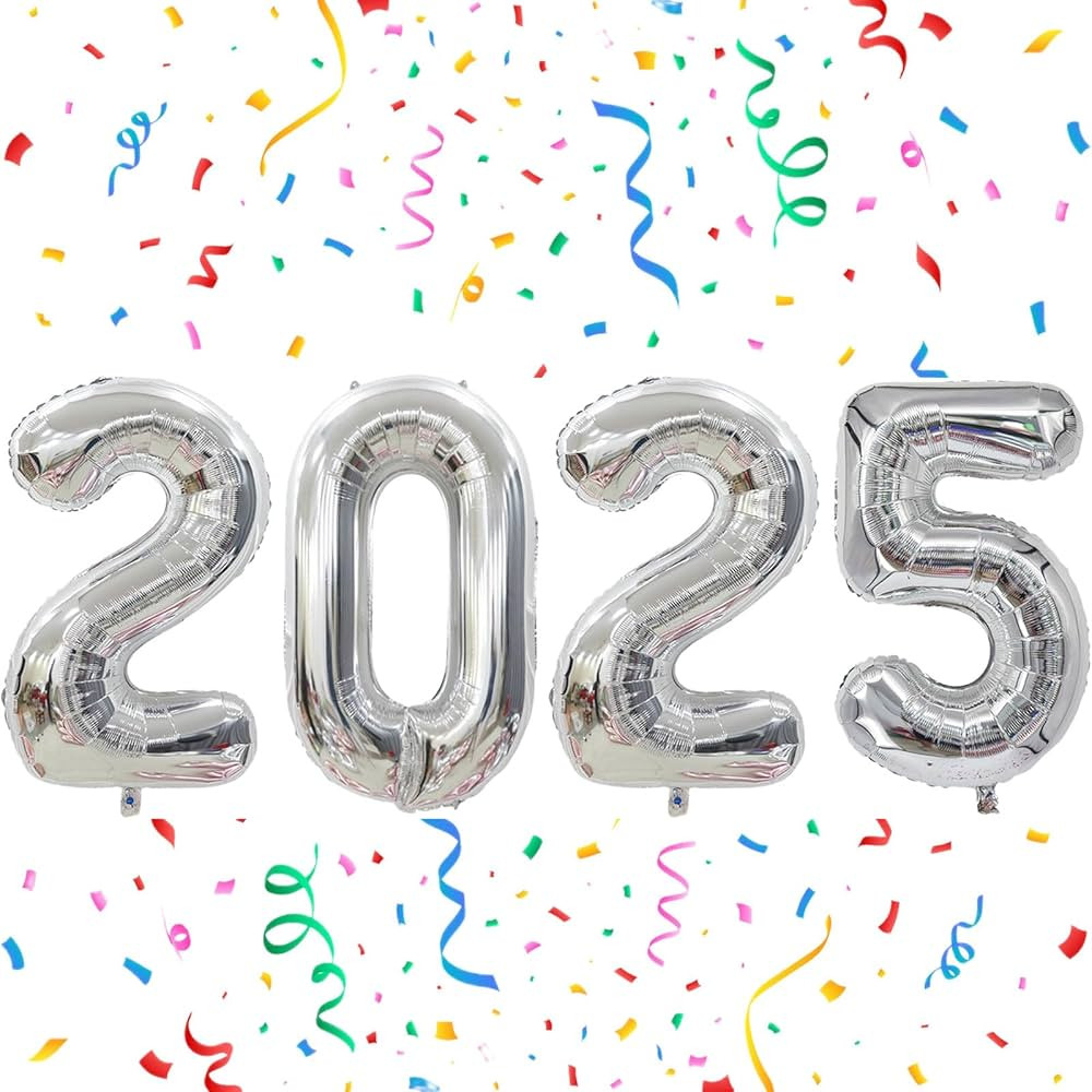 2025 Balloons, 16 Inch 2025 New Years Balloons, 2025 Silver Number Balloons, 2025 Foil Happy New ... | Amazon (US)