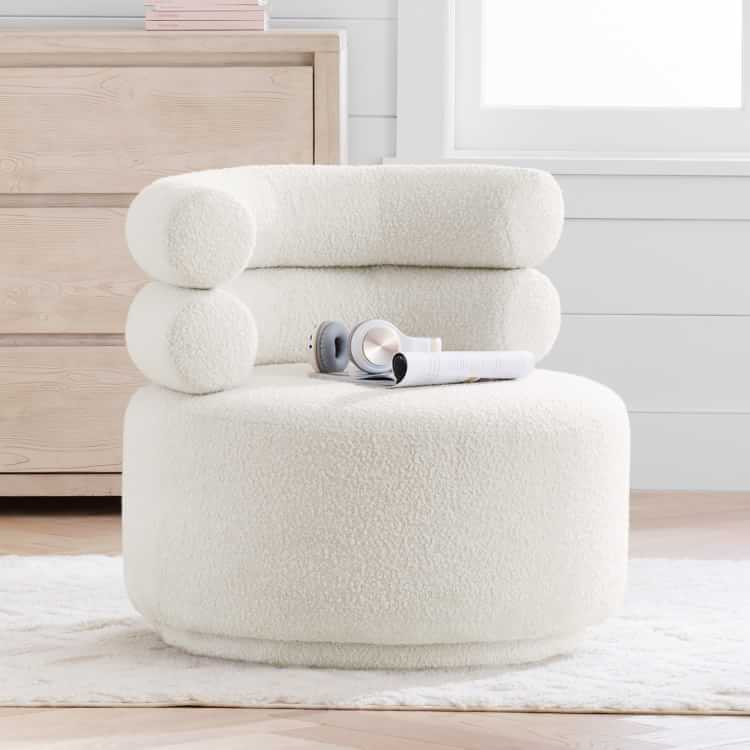 Chunky Boucle Ivory Hug Swivel Chair | Pottery Barn Teen
